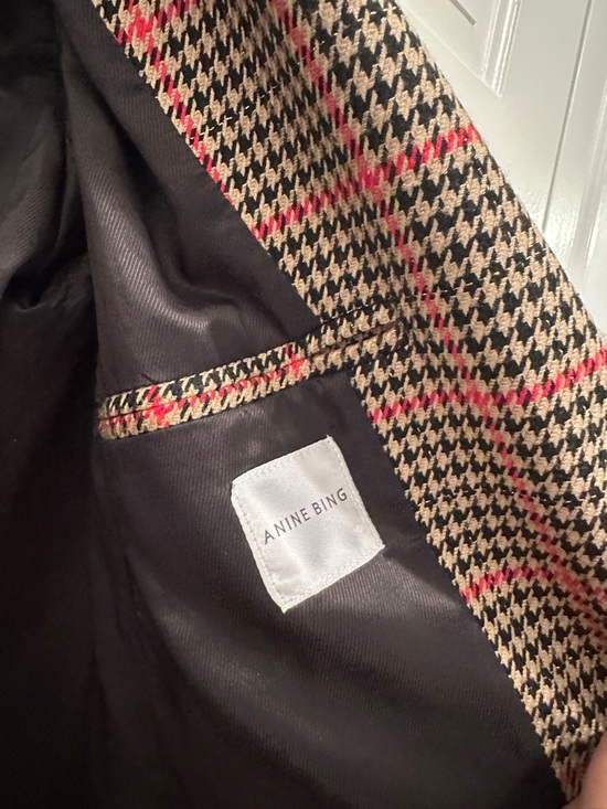 Anine Bing Womens Madeline Double-Breasted Plaid Blazer - Red/Black Houndstooth - Picture 9 of 12